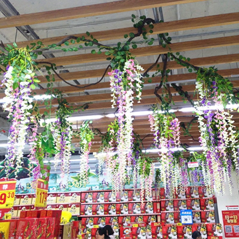 shopping mall celebration 4s shop exhibition hall atrium sky pendant kindergarten decoration summer simulation wisteria flower bean flower pendant