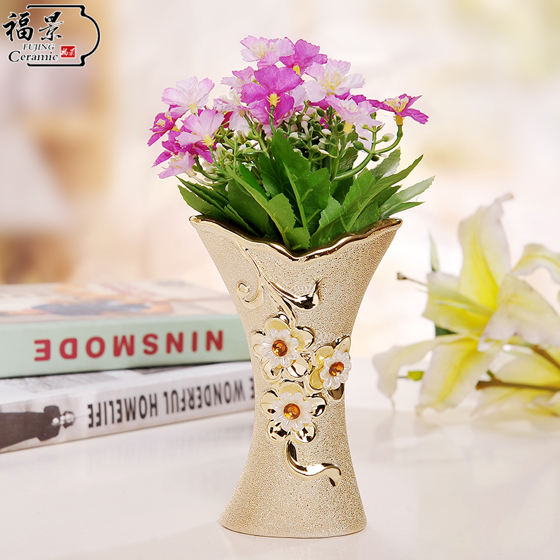 The scene of jingdezhen ceramic European - style floret bottle gold - plated household I sitting room adornment flowers inserted furnishing articles of handicraft