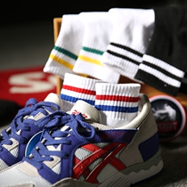 Two bars Korean version of the tide brand striped pure cotton mens and womens cotton sports socks spring and summer lovers in the tube socks