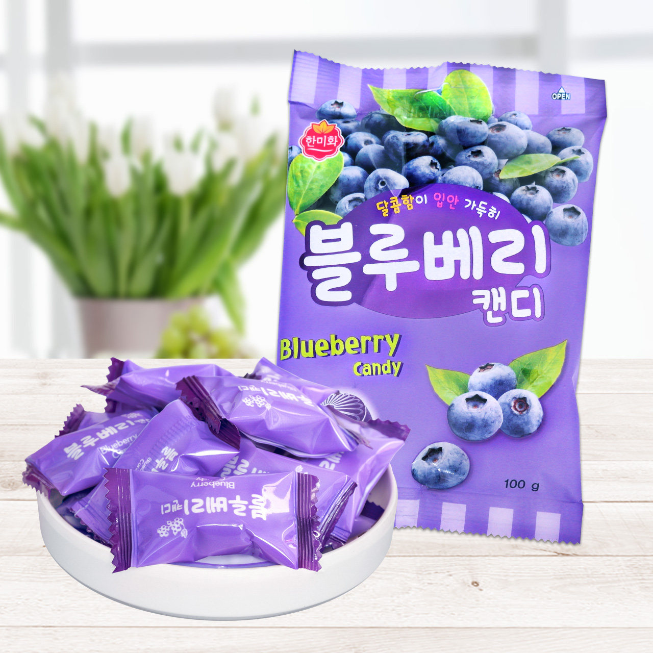 韩国进口食品糖果韩美禾蓝莓味硬糖100g水果味喜糖糖果休闲零食