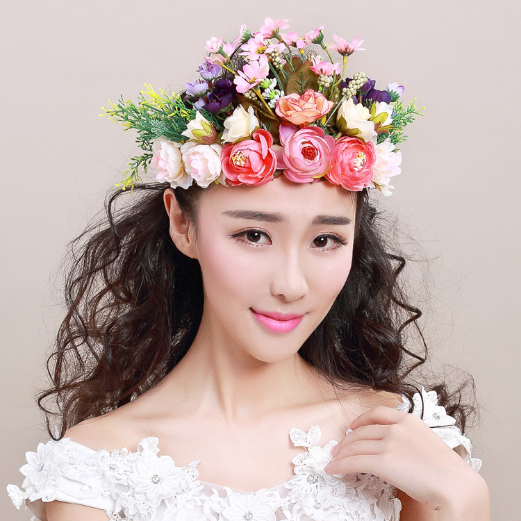 千色新娘头花整环夏依韩式伴娘森女头饰仿真花环海边度假拍照饰品