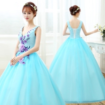 New colored yarn wedding dress stage solo art Test Studio costume long female host performance dress