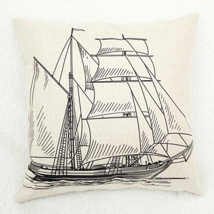 vopi帆船棉麻亚麻布方抱枕套40床头汽车用腰靠枕背靠垫沙发不含芯