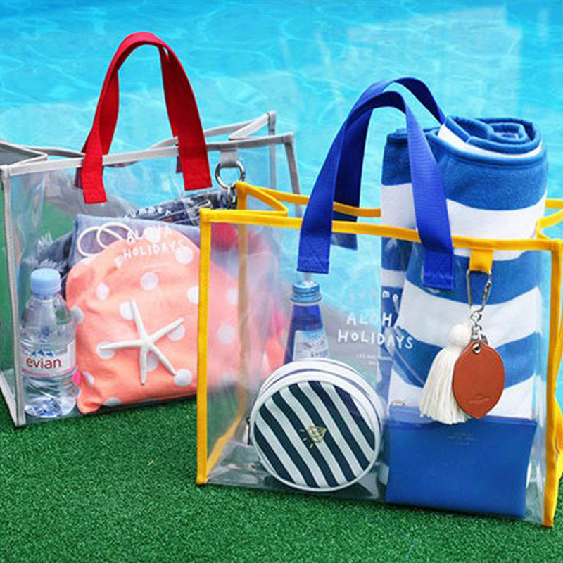 South Korean transparent waterproof hand carrying bag male and female beach bag portable swimsuit containing bag jelly bag handbag-Taobao