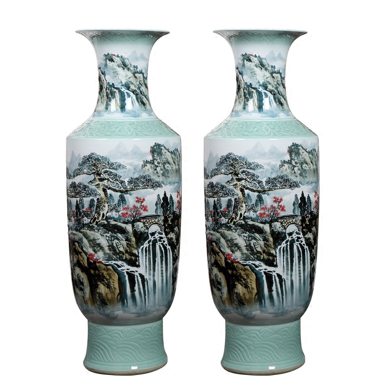 Jingdezhen ceramic landing large vases, hand - made jiangnan spring scenery of new Chinese style household living room decoration to the hotel opening