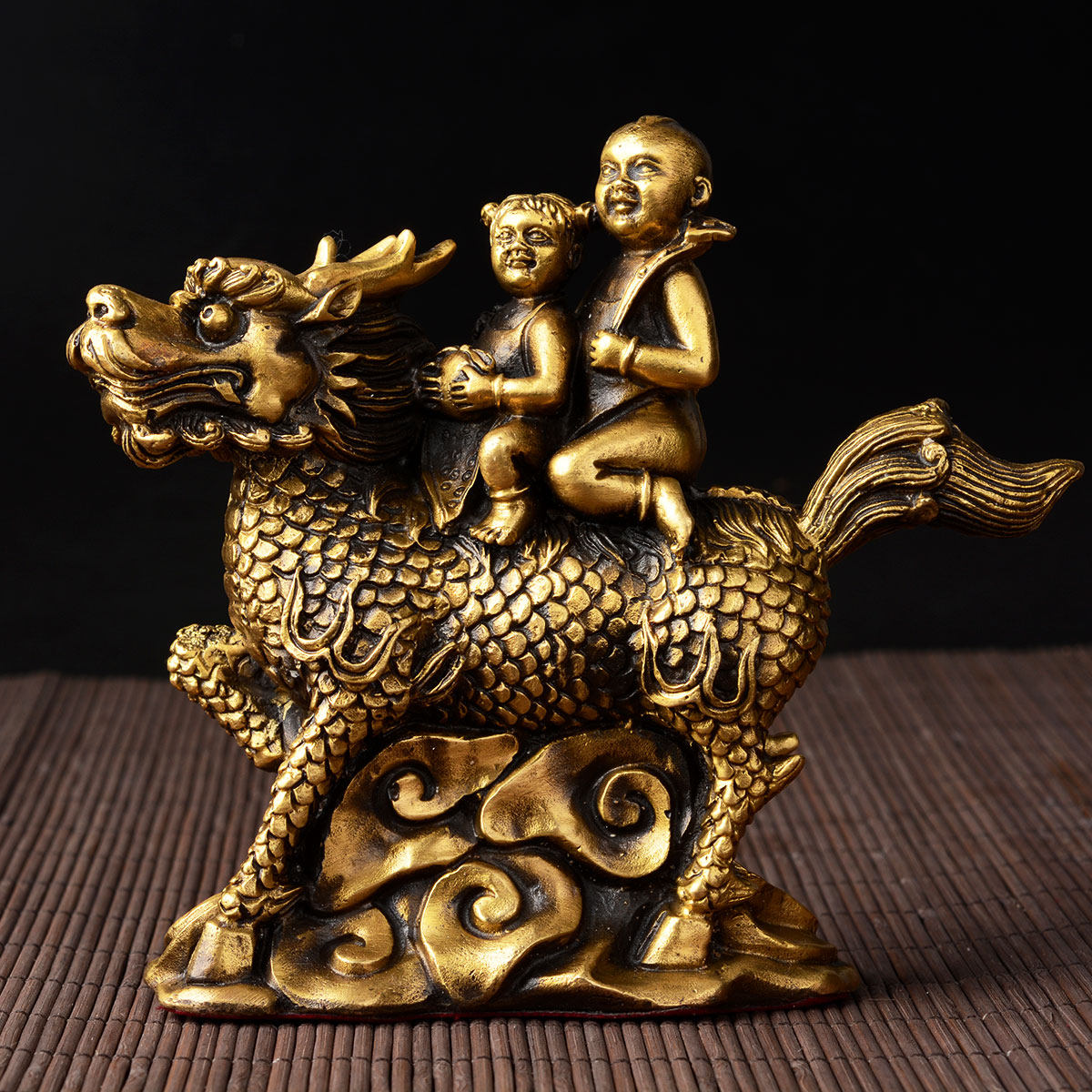 风水阁纯铜麒麟子摆件8729