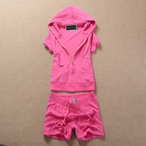 Summer clothing slim fit pure color towel suede tracksuit with cap display slim casual suit woman 2020 new two-piece shorts