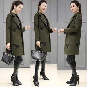 017春季新款欧版时尚千鸟格毛呢外套女中款军