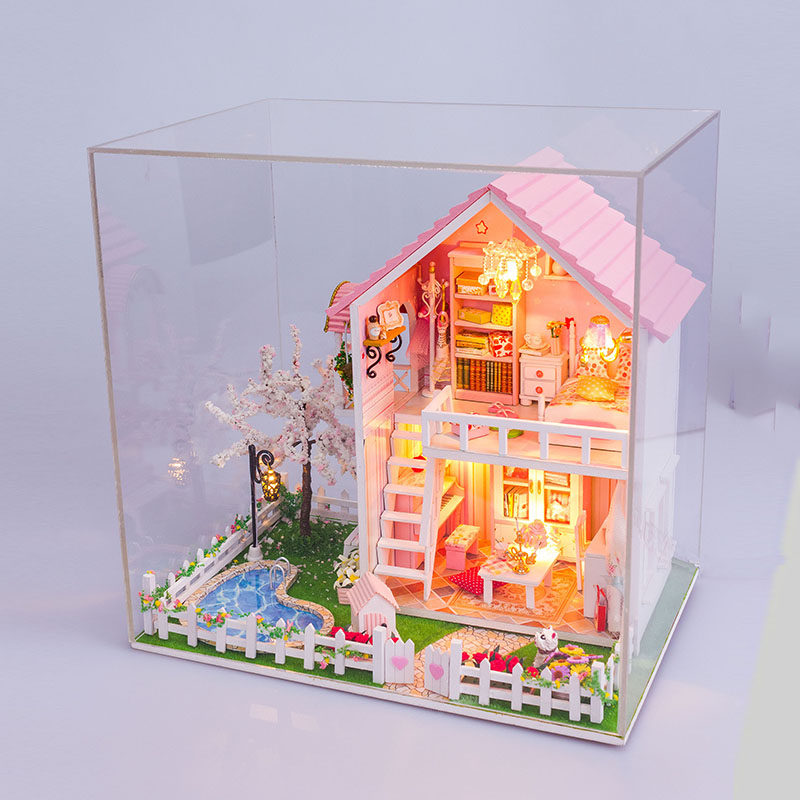 13834浪漫紫时 diy小屋木质手工diy别墅模型创意生日礼物送朋友