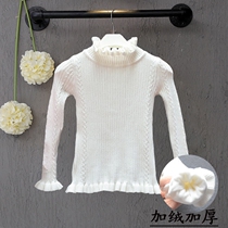 Girls autumn and Winter Korean version of long-sleeved sweater Female baby velvet thickened semi-turtleneck white sweater sweater base shirt