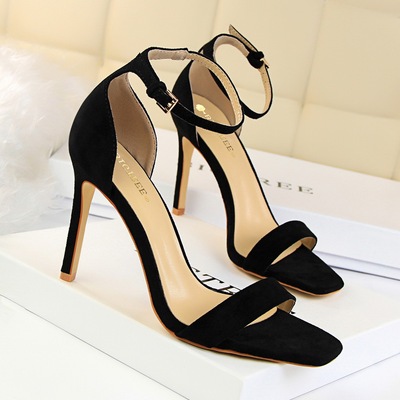 217-1 the European and American wind high fashion contracted with suede lag one word with professional OL sandals heels 