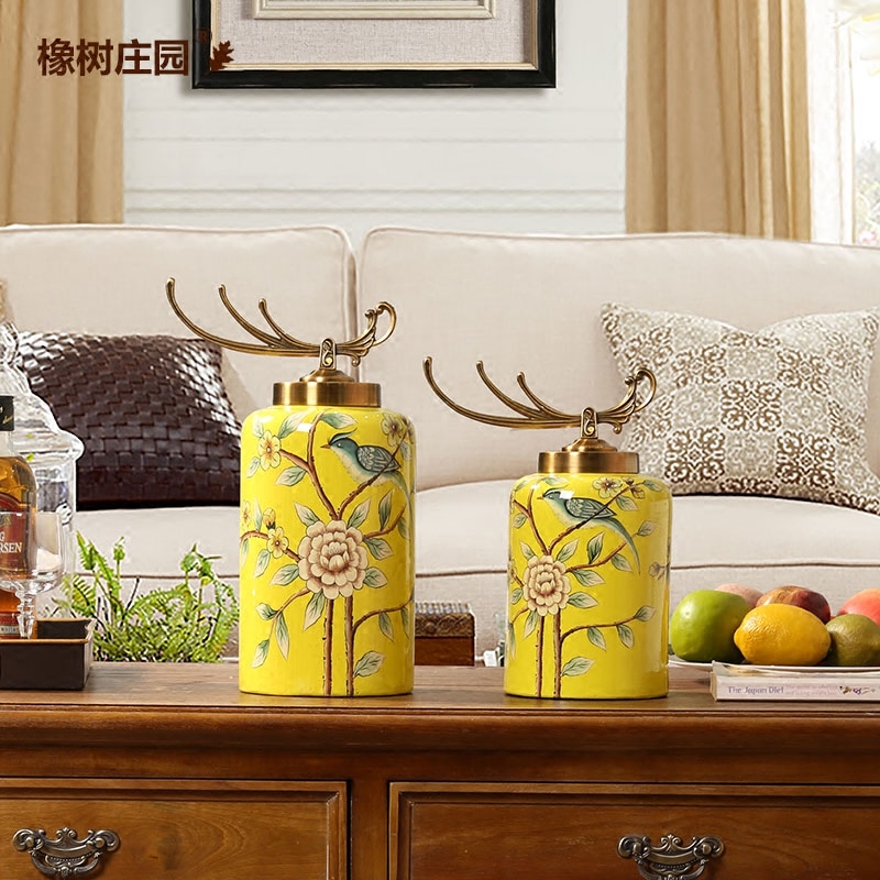 European ceramic decoration tank storage tank with cover furnishing articles light decorations American key-2 luxury high - grade general pot of new Chinese style