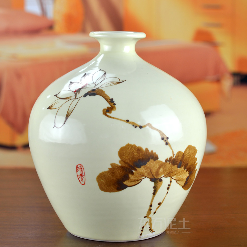 Oriental soil of new Chinese style ceramic vase furnishing articles furnishing articles TV ark, three - piece suit the sitting room porch partition lotus bottle