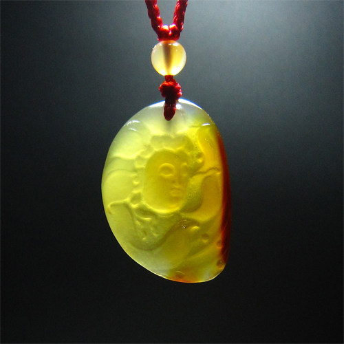 莲花观音天然高端俄罗斯冰彩玉髓玛瑙原石雕刻 吊坠 高档礼品_7折现价