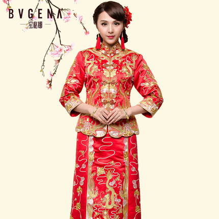 宝格娜新娘龙凤褂裙结婚旗袍敬酒服红色中式礼