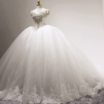 Heavy hand-beaded 2021 new princess fantasy luxury big tail bride main wedding dress court puffy gauze