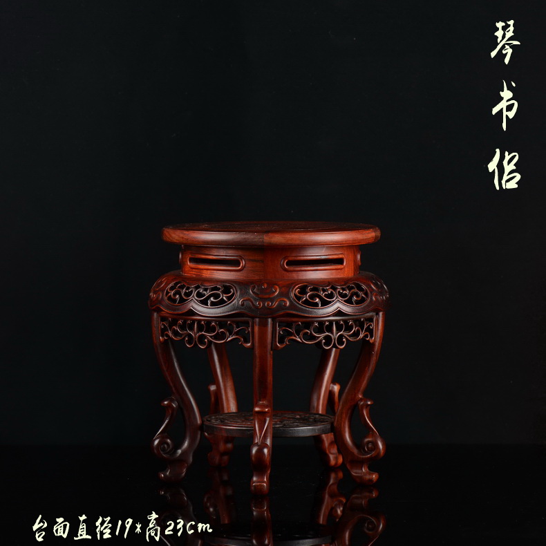 Pianology picking red rosewood carving hippocampal several flower wearing antique solid wood Buddha vase flowerpot jade round base