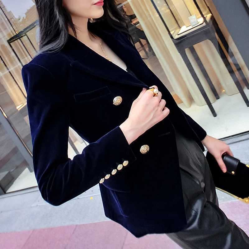 Gold velvet small suit jacket woman 2022 spring and autumn new casual Korean version swarm with slim double-row buttoned western coat