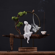 New Chinese Zen ornaments Creative modern ceramics Living room Home entrance Soft decoration Antique weathered wood crafts