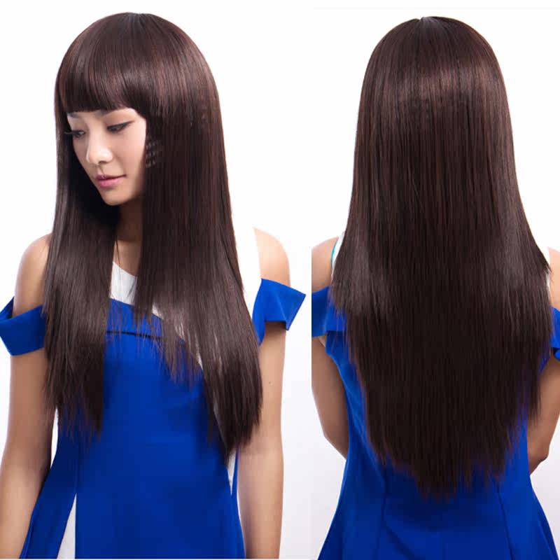 名戴长直发蓬松齐刘海逼真时尚甜美可爱玉米须修脸头饰假发女长发