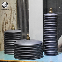 New Chinese black threaded storage tank ceramic jar ornaments light luxury model room TV cabinet bookcase soft decoration