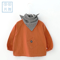 Spring and Autumn baby cotton overalls children's long sleeve waterproof anti-wearing clothes baby eating bib boys and girls painting clothes