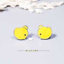 S925 pure silver small bird ear nail fresh and cute yellow Chicken earrings Artistic Sweet Ear Pendant Fashion Ear Ornaments Woman