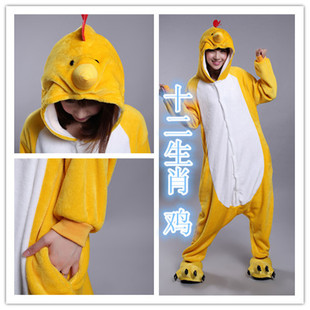法兰绒 男女法兰绒如厕版居家服送爪子 包邮十二生肖鸡卡通连体动物