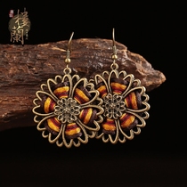 Loulan Inn Ethnic Wind Earrings Big Earrings Female Bohemia Suitable for Big Face Belt Tibetan Jewelry