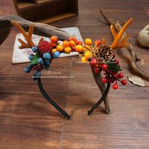 Sen female flower antler headband Christmas photo studio photo Hanfu travel Bridal headdress Childrens hair accessories