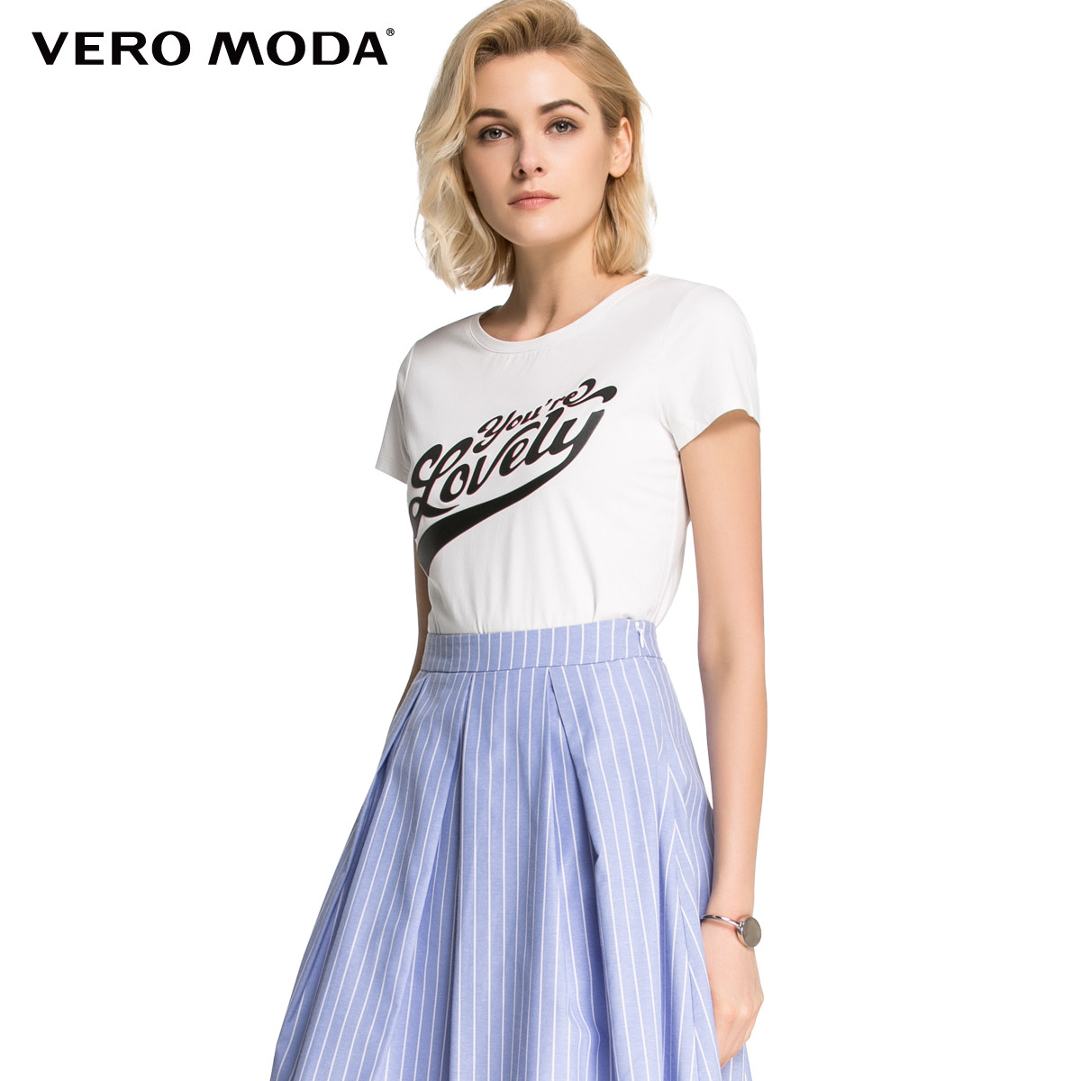 vero moda2016夏季新品简字母设计修身版型弹力休闲t恤|316201122