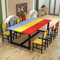 Primary school Kindergarten desks and chairs Student training tables Hand-painted color art tables Tutoring class learning conference tables