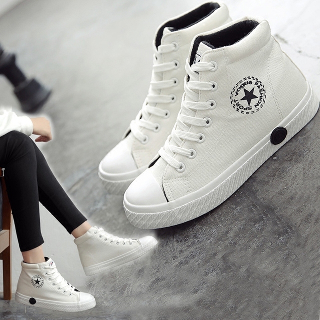 2017新款高帮帆布鞋女学生百搭韩版ulzzang潮休闲女生板鞋小白鞋
