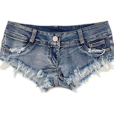 三角牛子短裤新款女式潮性感欧美夜店牛仔短裤超短裤磨破破洞_不打折