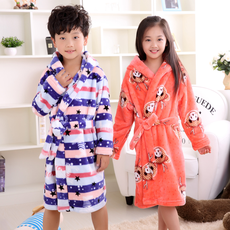 Trifik autumn winter flannel children's robes coral padded pajamas boys and girls Children Baby bathrobe