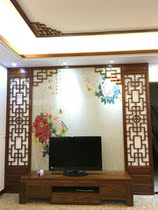 Living room Chinese pine TV background wall screen grille hollow wooden lattice background partition hollow screen grille