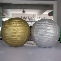 Gold and silver paper lantern round folding handicraft metal color paper lampshade wedding decoration stage decoration props