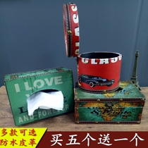 European creative retro car tissue box home solid wood drawing paper box living room coffee table napkin box simple and cute