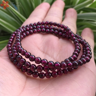 正品6a天然紫牙乌4.5石榴石手链女水晶三圈韩版手串佛珠饰品礼物