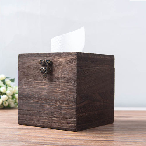 创意复古正方形卷纸筒 客厅竖放纸巾筒抽纸筒桶实木加厚清漆包邮_7折