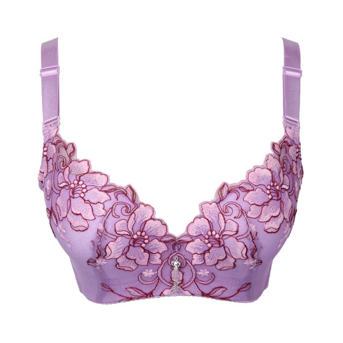 紫嫣花语小胸厚大胸薄款大码罩杯女调整型内衣收副乳聚拢文胸
