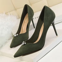9222-1 han edition contracted and delicate show thin thin and sexy high-heeled shallow mouth pointed suede diamond single shoe heels