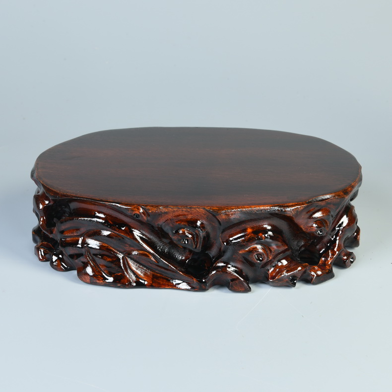 Solid wood rectangular stone base can be excavated flowers miniascape furnishing articles round wooden carved jade stone base base