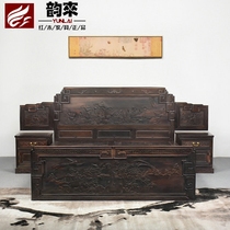 Yunlao Laos big red sour branch carved lotus bed mahogany double bed solid wood bedroom furniture Ming and Qing antique furniture
