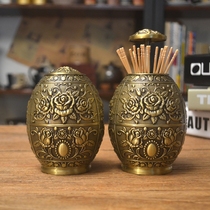 Bronze Retro Toothpick Holder Toothpick Box Automatic European Fashion Creative Household Toothpick Bucket Home Restaurant Hotel