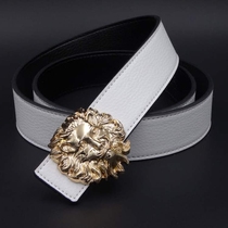 Lion Head Leather Strap Man Genuine Leather Smooth Buckle Individuality Face Lion Head Belt Youth 100 lap casual pants with white