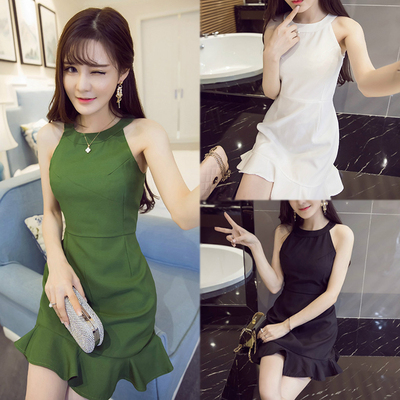 2016 summer new club ladies self-cultivation waist flounced sleeveless fishtail sexy bag hip dress