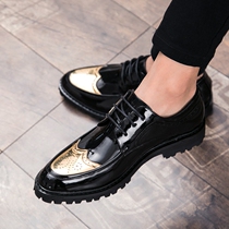 Fall new pointed hair stylist leather shoes mens bright leather Han version Trend Inren 100 hitch casual shoes heightening mens shoes