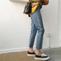 Big sim 2021 new Korean version of the all-match thin slim jeans basic high waist tear edge micro-la cropped pants