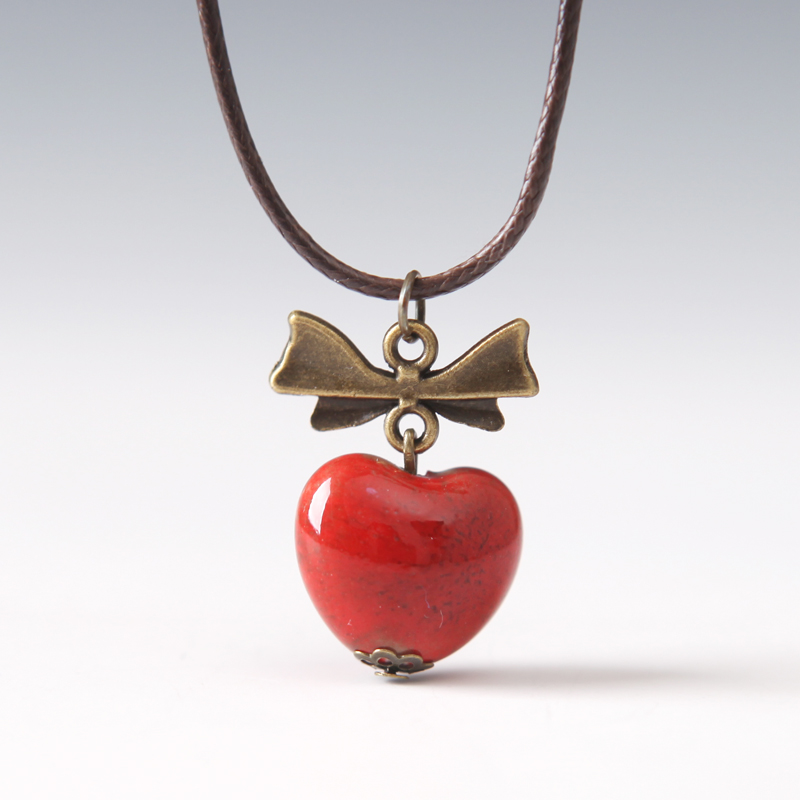 The Original Bohemian heart - shaped pendant QingGe jingdezhen glaze color necklace female stalls short supply